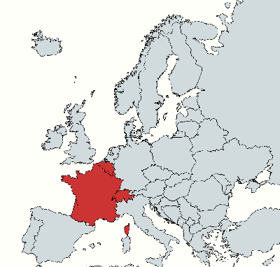 Map of Europe with France highlighted in red
